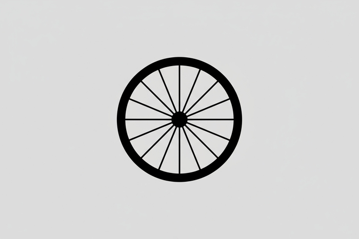 Crea un'icona quadrata, sfondo grigio chiaro e icona nera - assemblaggio di una ruota per bici da corsa