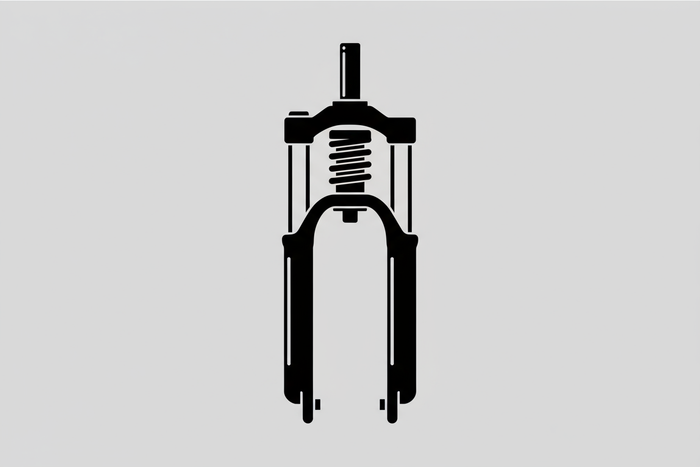 Crea un'icona quadrata, sfondo grigio chiaro e icona nera - una forcella ammortizzata o ammortizzatore da bici